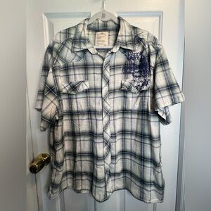 Route 66 Green and White Casual Button Down Shirt